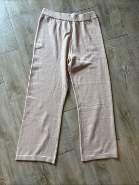 Silverts High Waisted Beige Knit Wide Leg Pants Size Medium Waist 30 Inseam 28.5